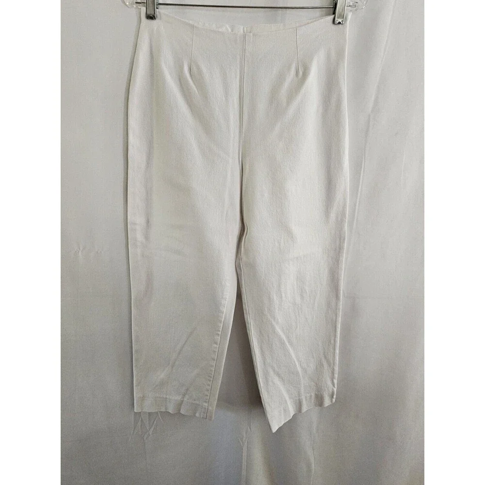 Cleo Pants Womens White Denim Side Zip Slacks Size 10